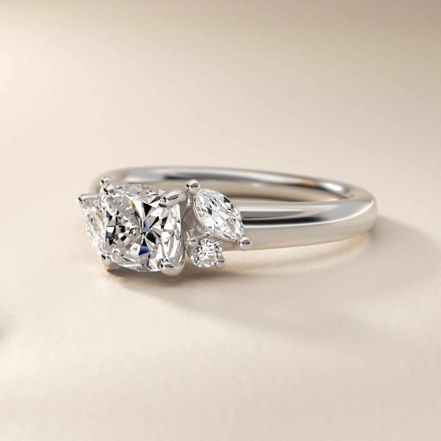 J'adore Le Jardin Diamond Engagement Ring in 18k White Gold (1/5 ct. tw.) - Cushion Center