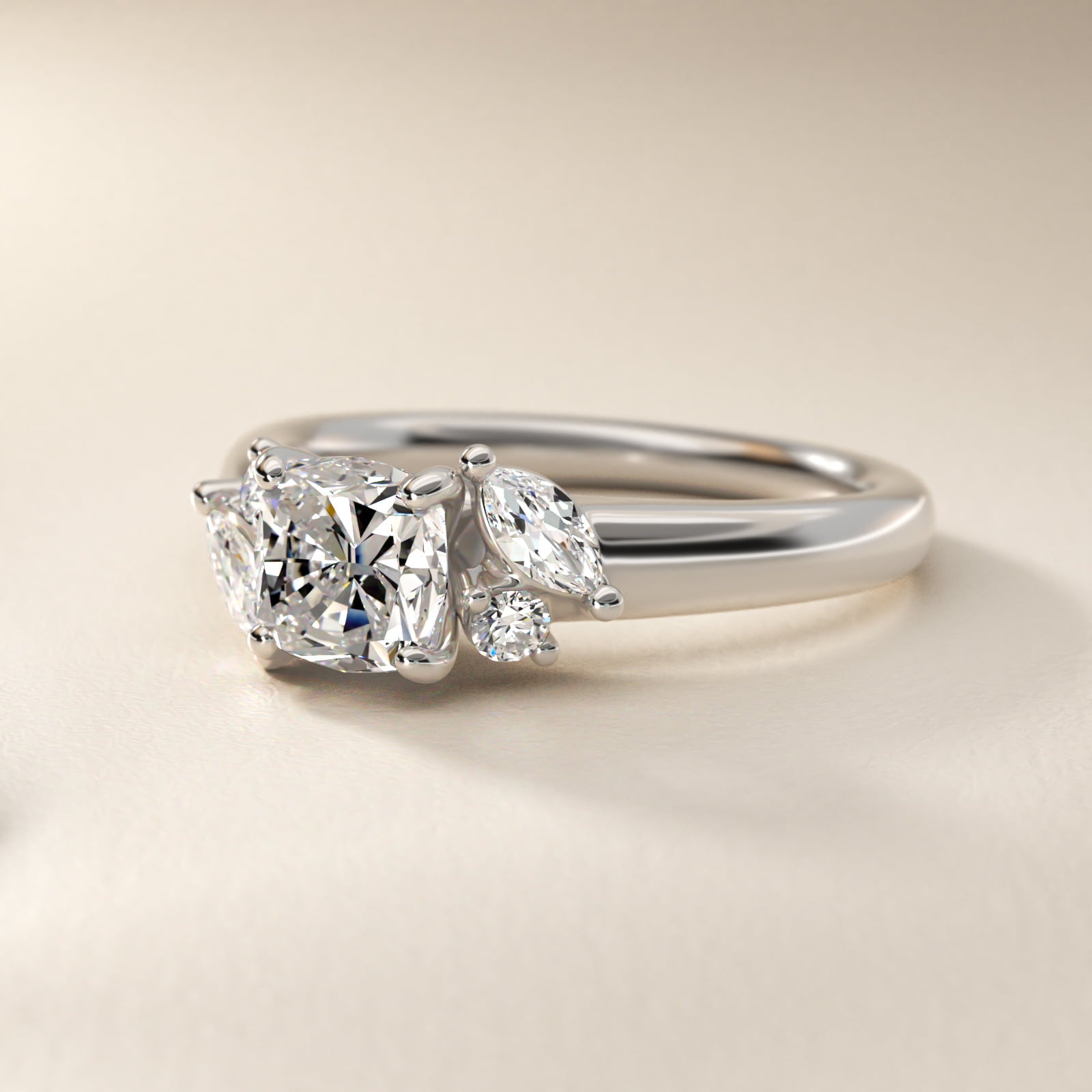 J'adore Le Jardin Diamond Engagement Ring in 18k White Gold (1/5 ct. tw.) - Cushion Center