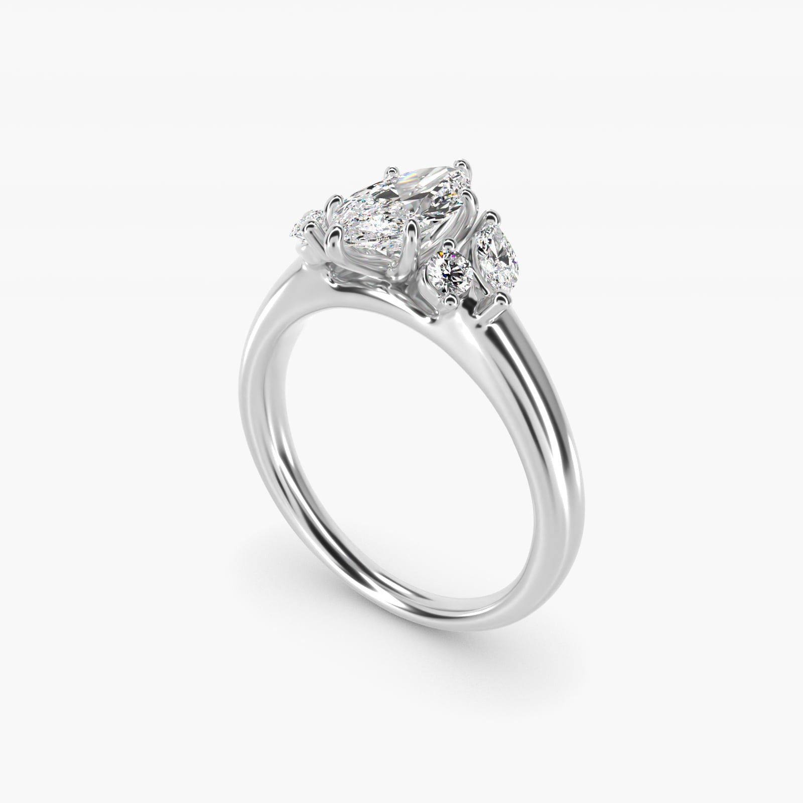 J'adore Le Jardin Diamond Engagement Ring in 18k White Gold (1/5 ct. tw.) - Marquise Center