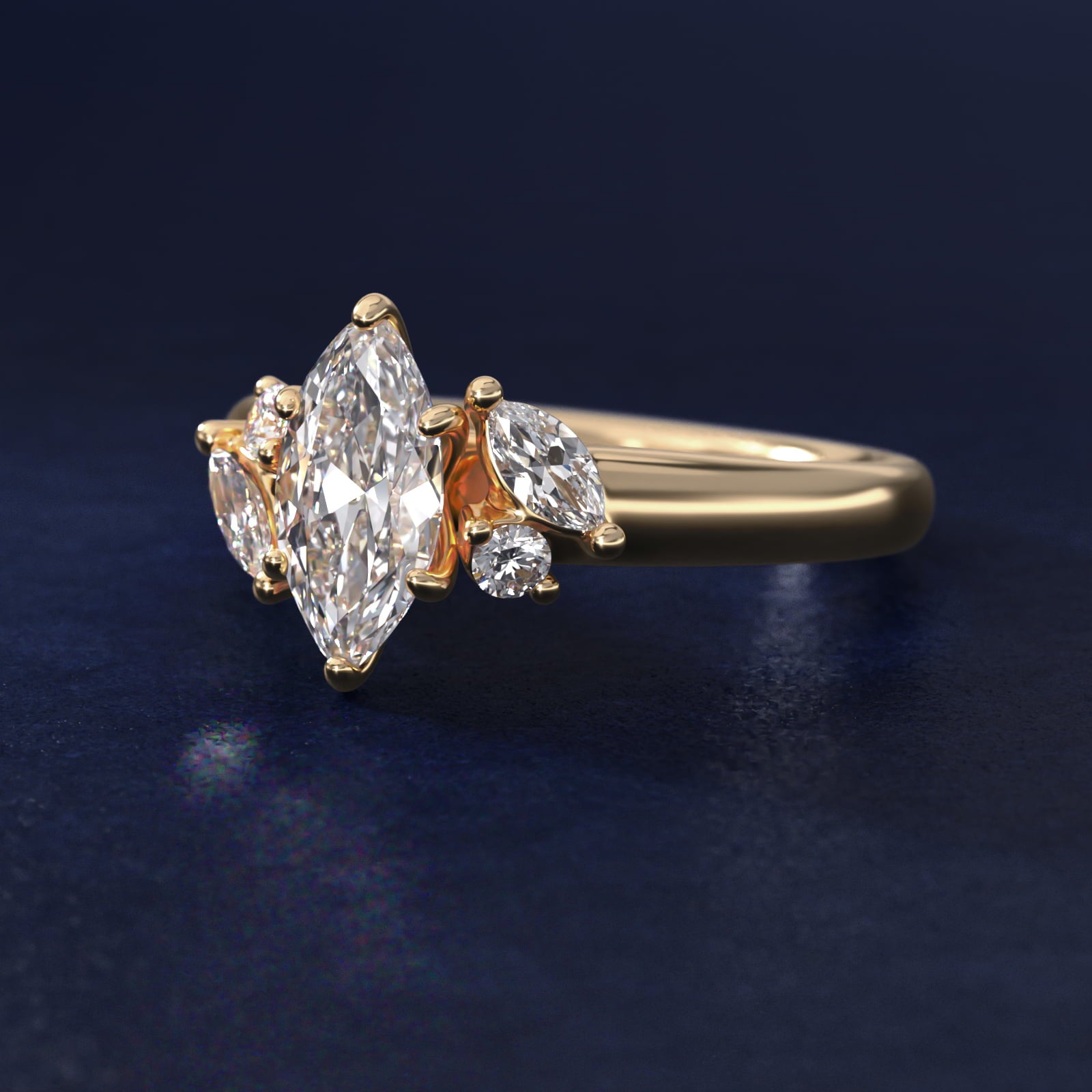 J'adore Le Jardin Diamond Engagement Ring in 18k Yellow Gold (1/5 ct. tw.) - Marquise Center