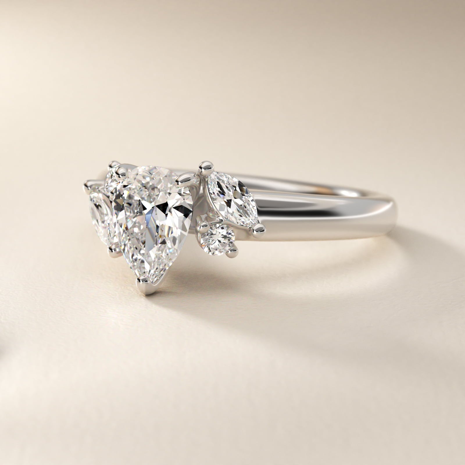J'adore Le Jardin Diamond Engagement Ring in 18k White Gold (1/5 ct. tw.) - Pear Center