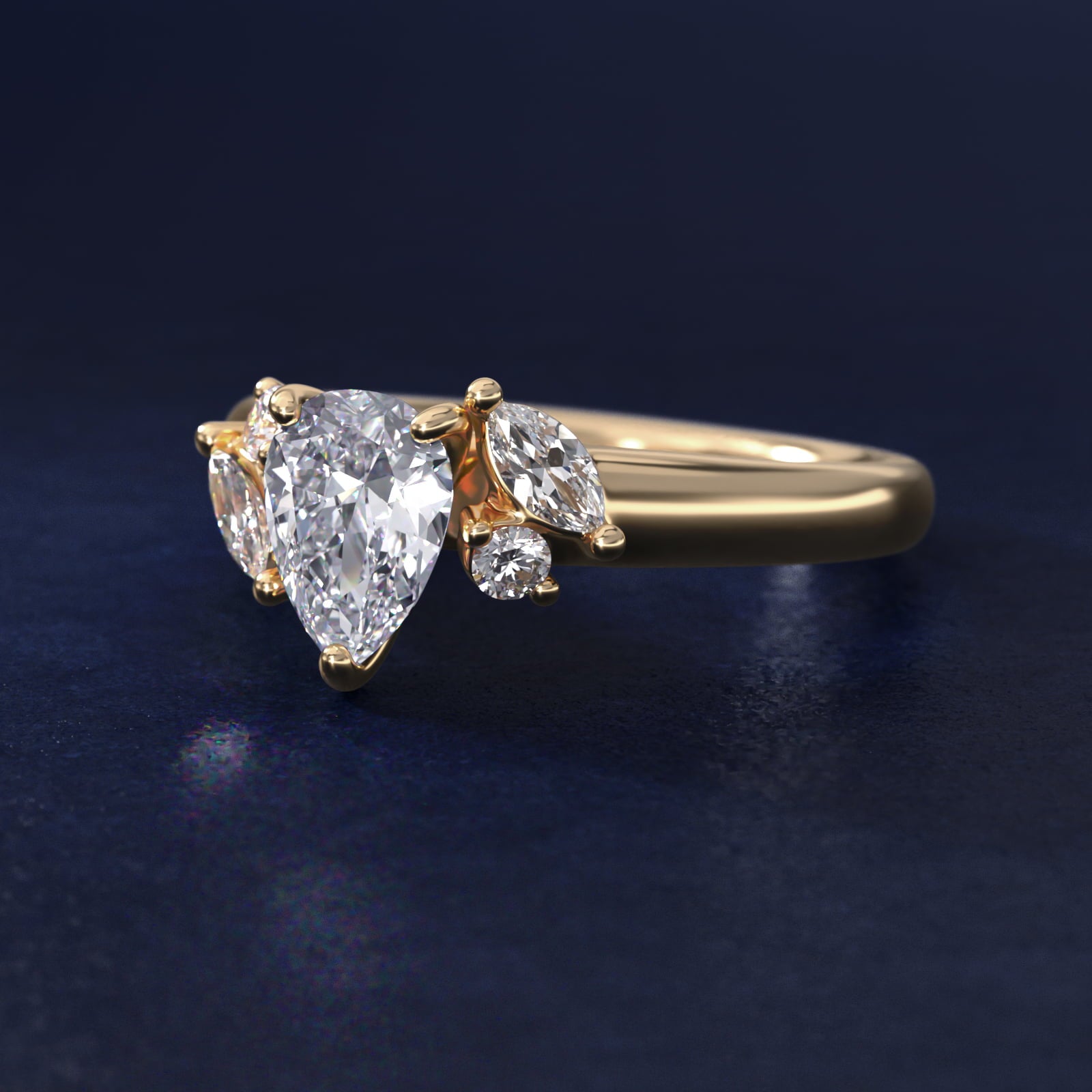 J'adore Le Jardin Diamond Engagement Ring in 14k Yellow Gold (1/5 ct. tw.) - Pear Center