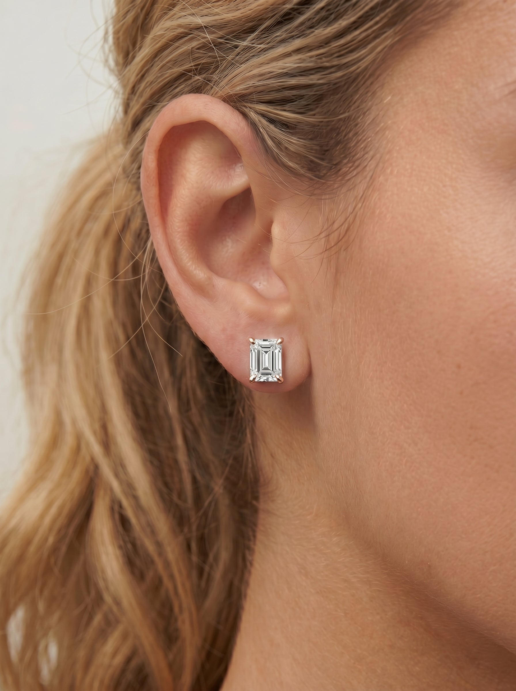Jamie Lab Grown Diamond Earrings Emerald - Rose Gold