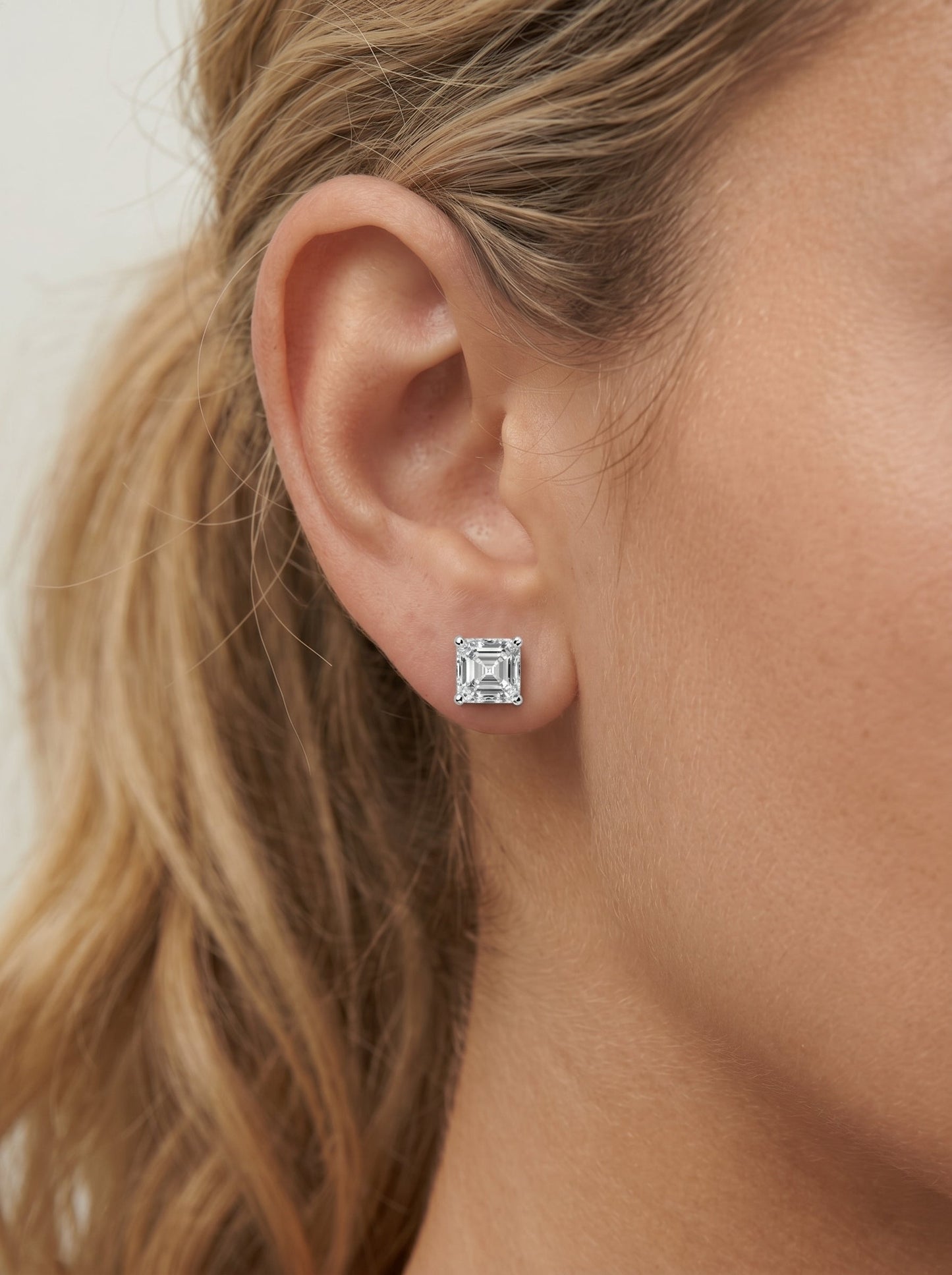 Jamie Lab Grown Diamond Earrings Asscher - White Gold