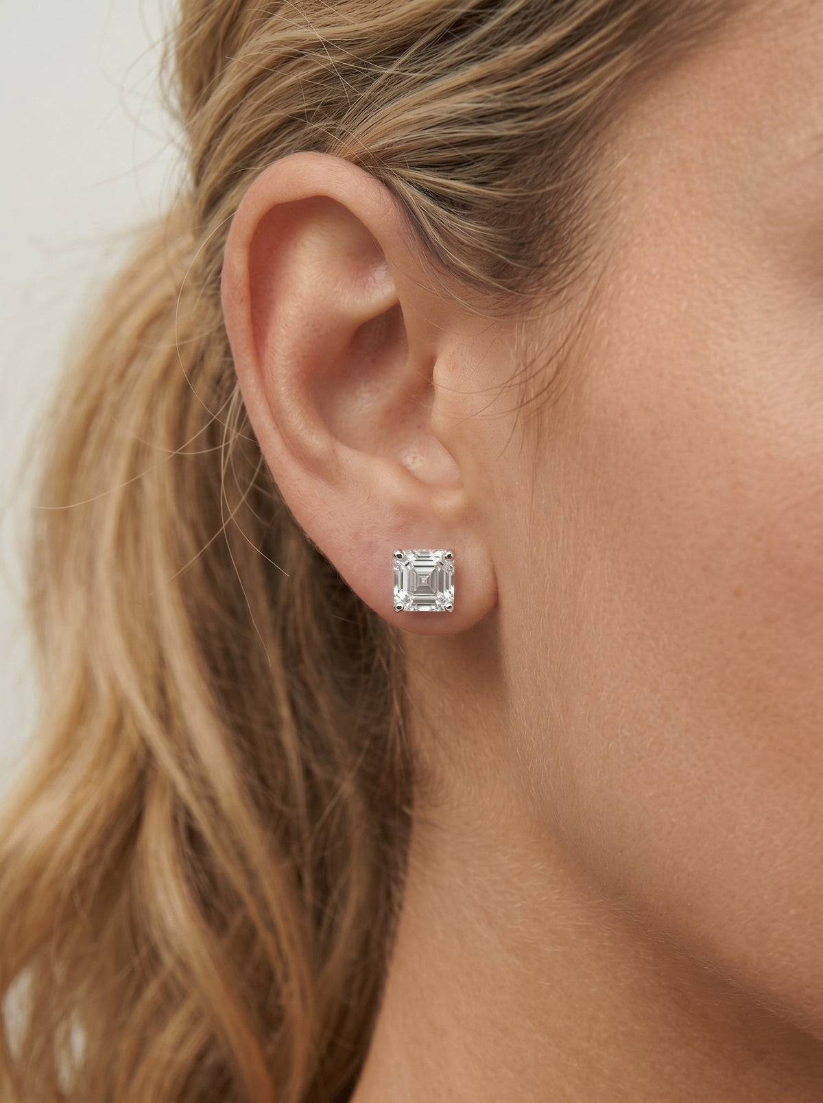Jamie Lab Grown Diamond Earrings Square Radiant - White Gold