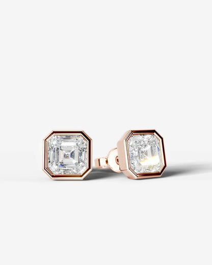 Janice Lab Grown Diamond Earrings Asscher - Rose Gold
