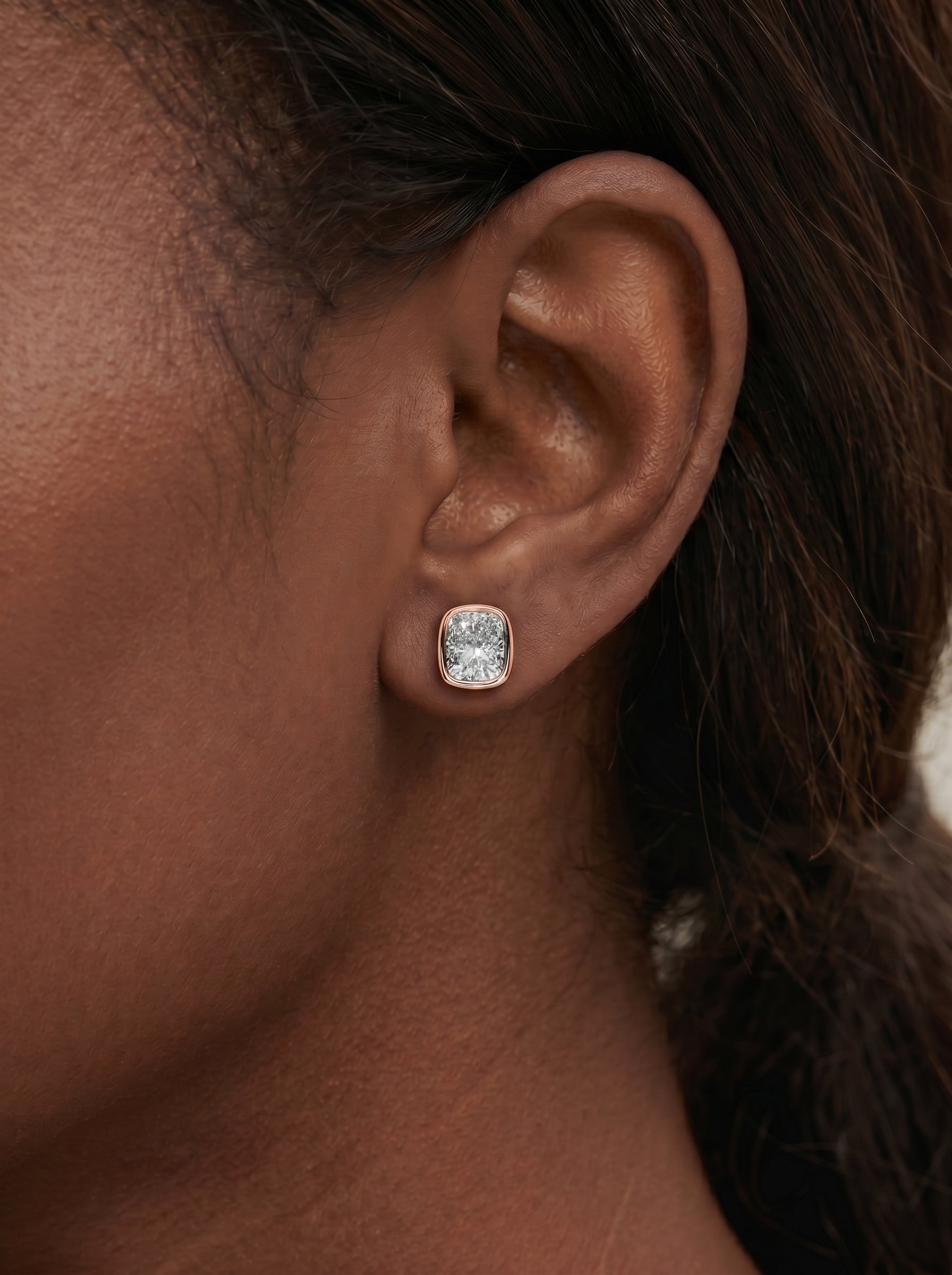 Janice Lab Grown Diamond Earrings Elongated Cushion - Rose Gold