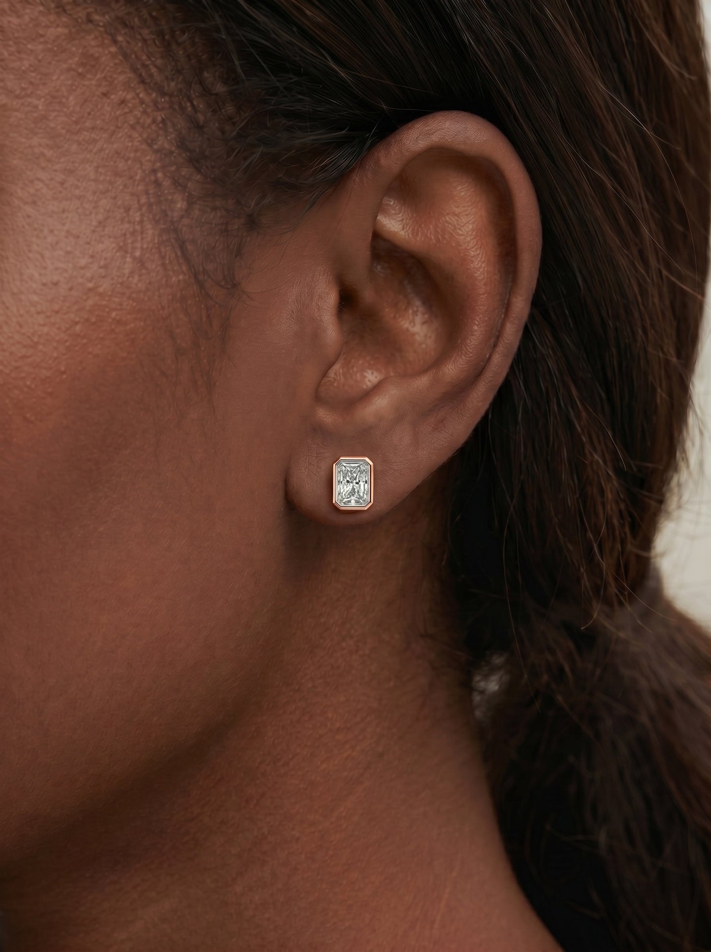 Janice Lab Grown Diamond Earrings Elongated Radiant - Rose Gold