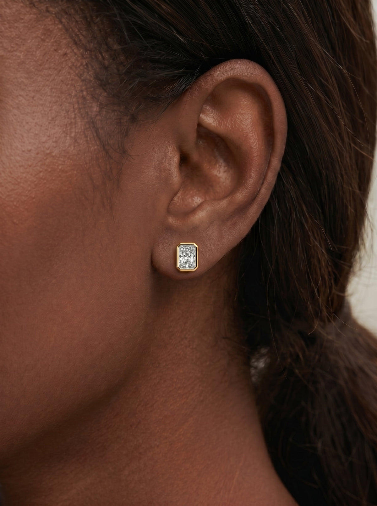 Janice Lab Grown Diamond Earrings Elongated Radiant - Yellow Gold