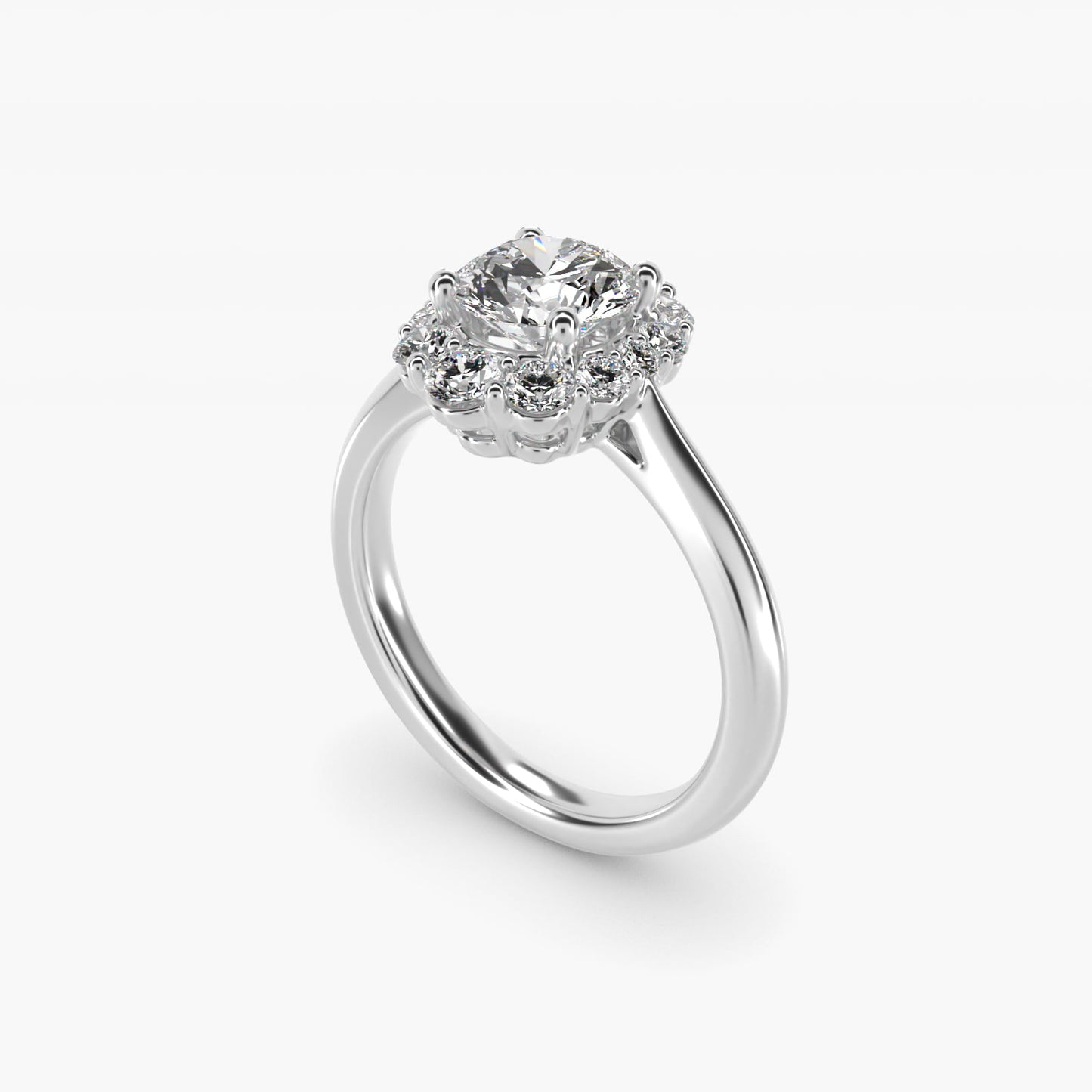 Knife Edge Graduated Oval Diamond Halo Engagement Ring in 14k White Gold (1/3 ct. tw.) - Round Center