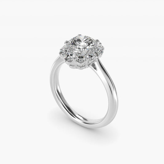 Knife Edge Graduated Oval Diamond Halo Engagement Ring in 14k White Gold (1/3 ct. tw.) - Round Center
