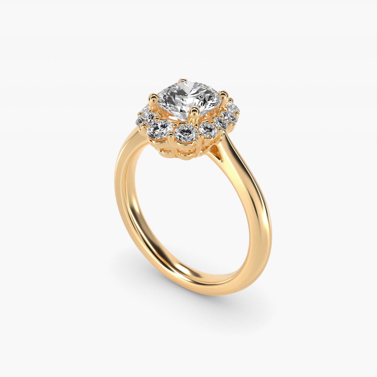 Knife Edge Graduated Oval Diamond Halo Engagement Ring in 14K Yellow Gold (1/3 ct. tw.) - Round Center