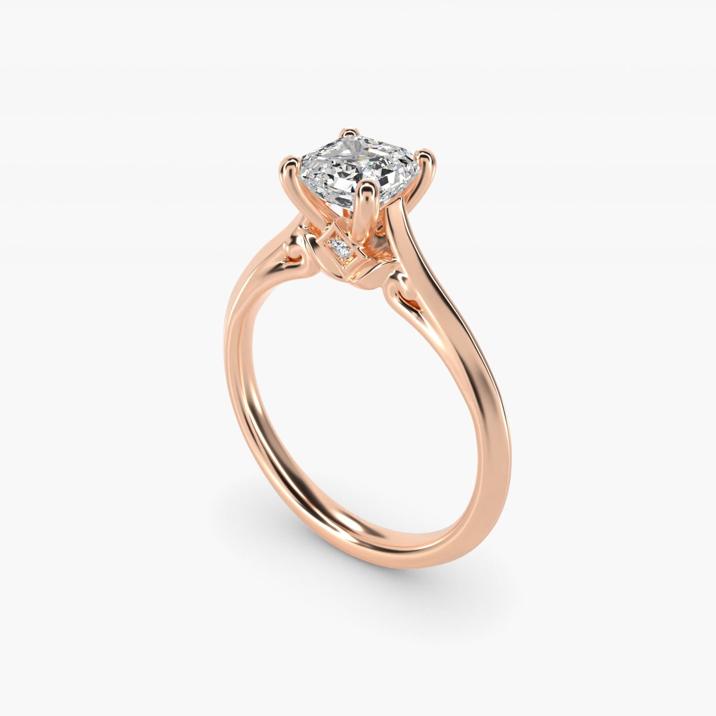 Knife Edge Lotus Bridge Solitaire Plus Diamond Engagement Ring in 14k Rose Gold - Asscher Center