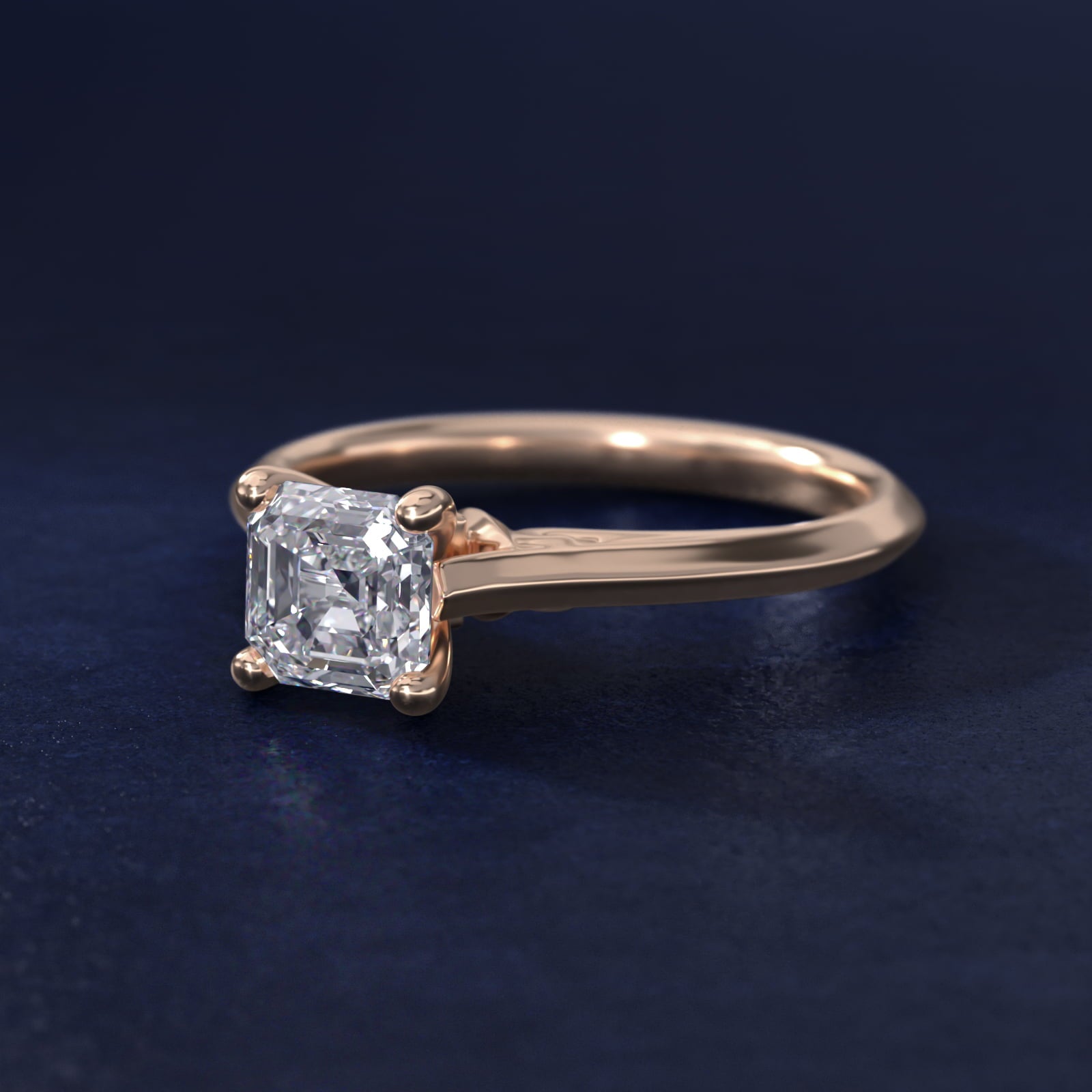 Knife Edge Lotus Bridge Solitaire Plus Diamond Engagement Ring in 14k Rose Gold - Asscher Center