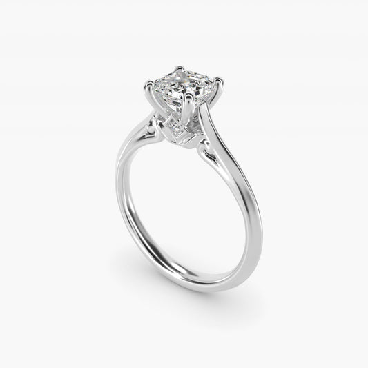Knife Edge Lotus Bridge Solitaire Plus Diamond Engagement Ring in Platinum - Asscher Center