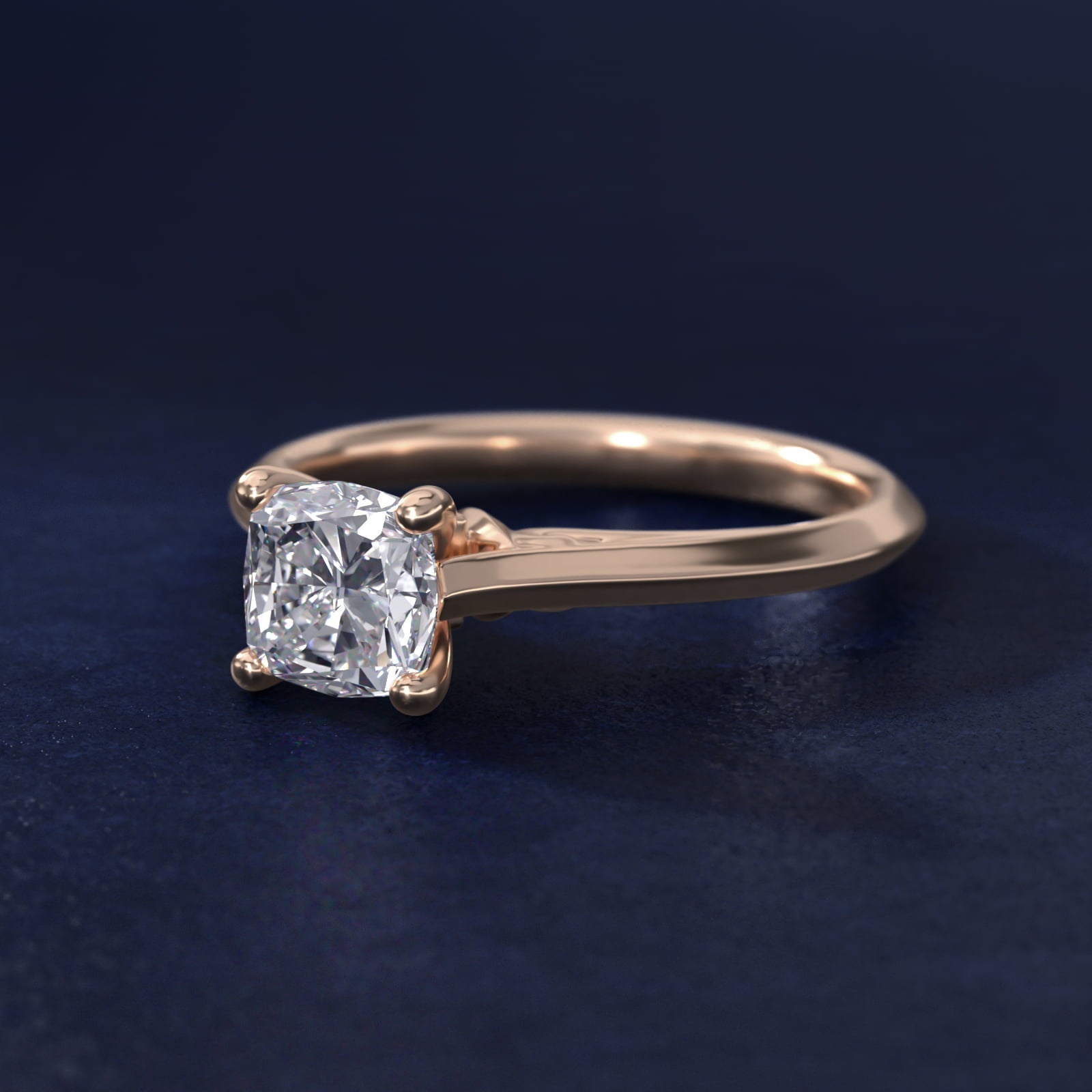 Knife Edge Lotus Bridge Solitaire Plus Diamond Engagement Ring in 18k Rose Gold - Cushion Center