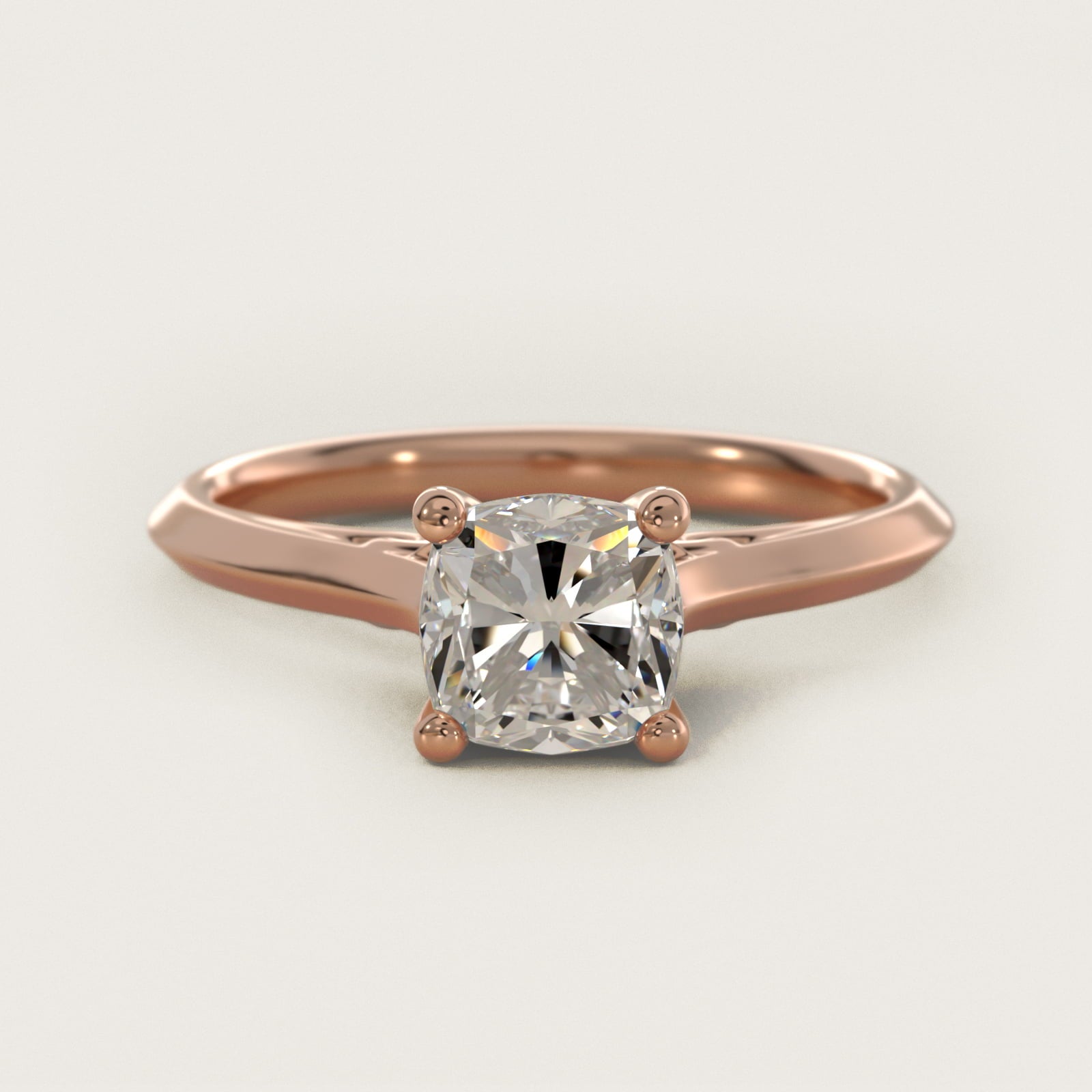 Knife Edge Lotus Bridge Solitaire Plus Diamond Engagement Ring in 14k Rose Gold - Cushion Center