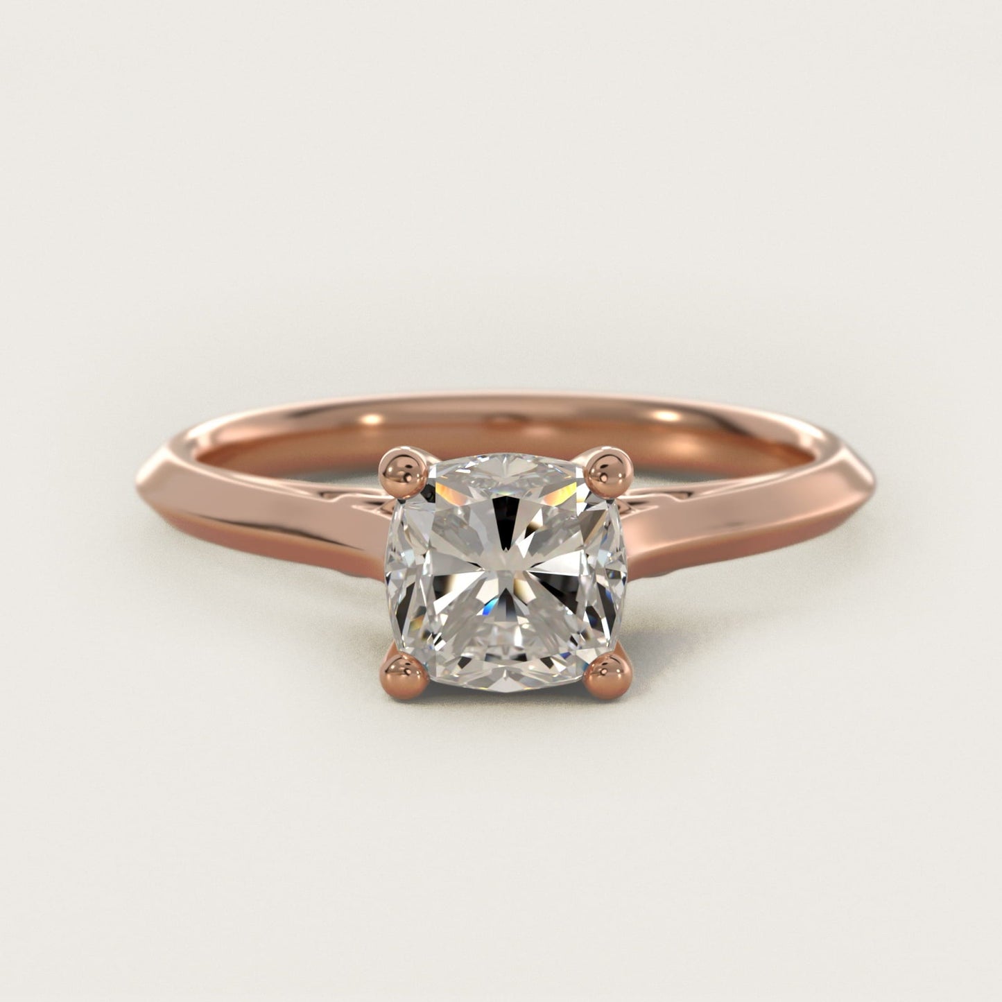 Knife Edge Lotus Bridge Solitaire Plus Diamond Engagement Ring in 18k Rose Gold - Cushion Center