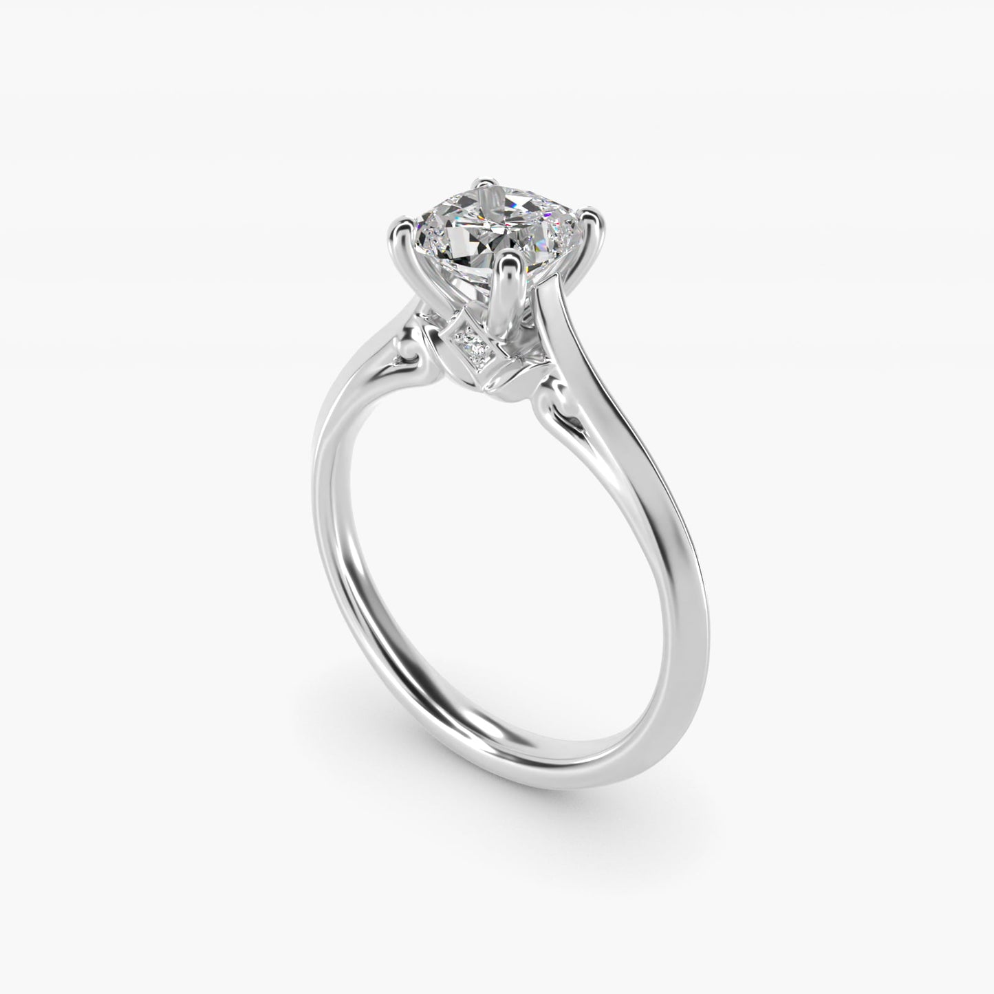 Knife Edge Lotus Bridge Solitaire Plus Diamond Engagement Ring in 14k White Gold - Cushion Center
