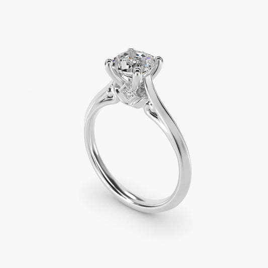 Knife Edge Lotus Bridge Solitaire Plus Diamond Engagement Ring in 18k White Gold - Cushion Center