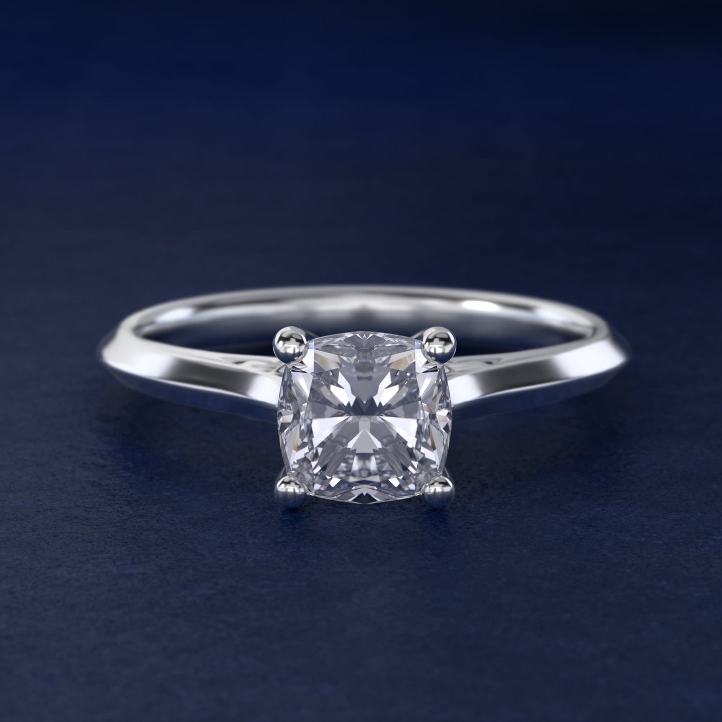Knife Edge Lotus Bridge Solitaire Plus Diamond Engagement Ring in 14k White Gold - Cushion Center