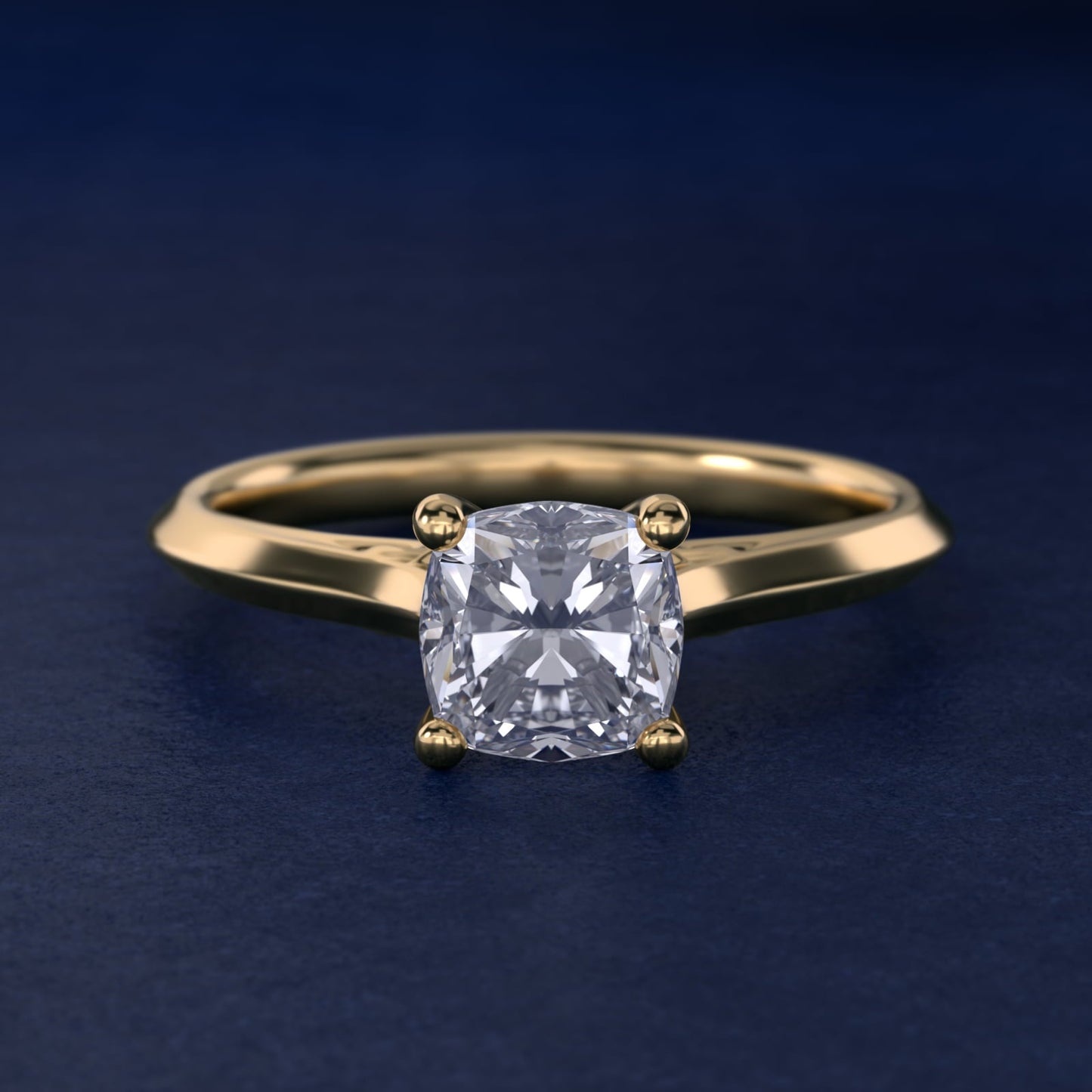 Knife Edge Lotus Bridge Solitaire Plus Diamond Engagement Ring in 18k Yellow Gold - Cushion Center