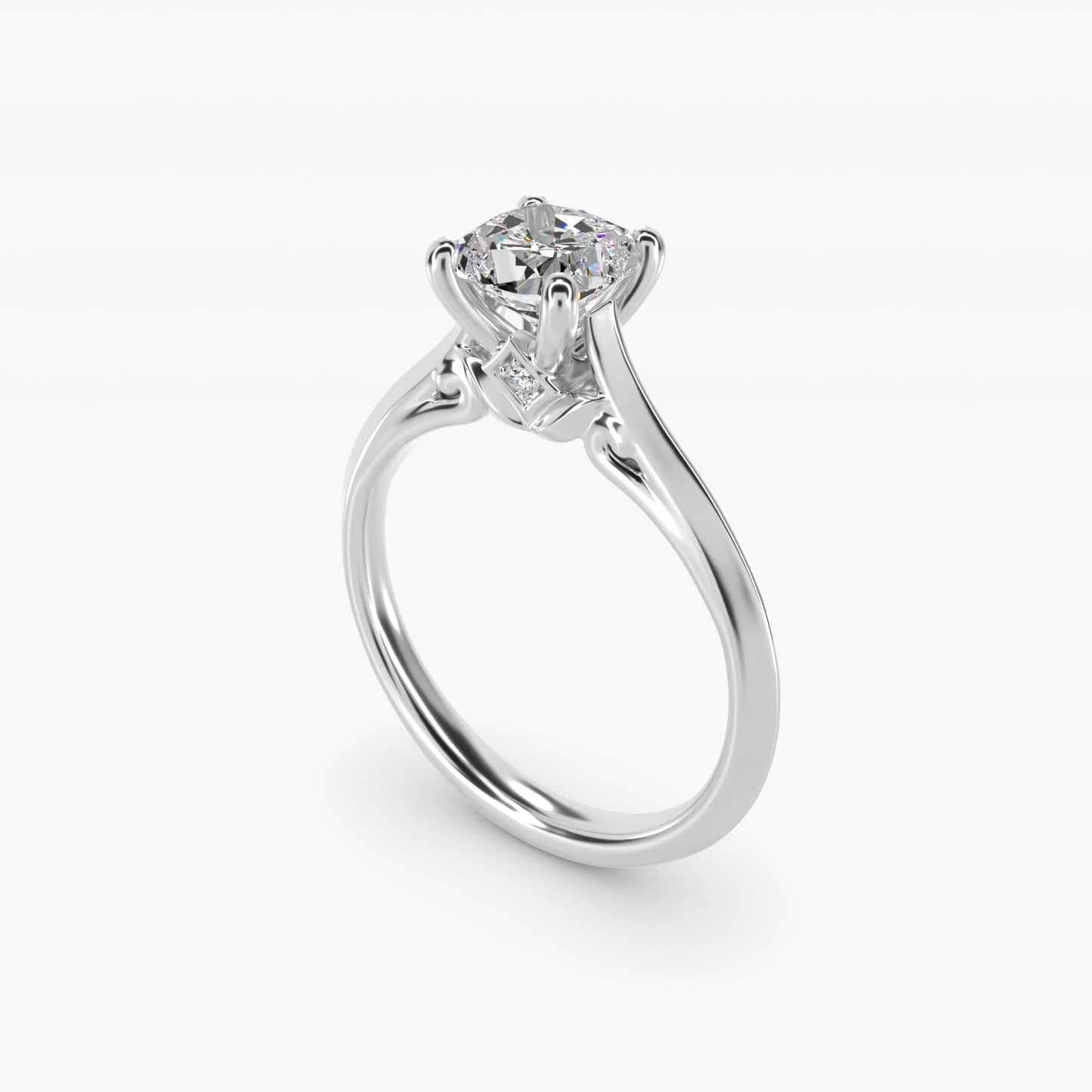 Knife Edge Lotus Bridge Solitaire Plus Diamond Engagement Ring in Platinum - Cushion Center
