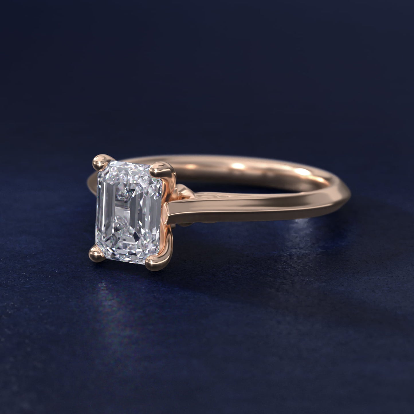 Knife Edge Lotus Bridge Solitaire Plus Diamond Engagement Ring in 14k Rose Gold - Emerald Center
