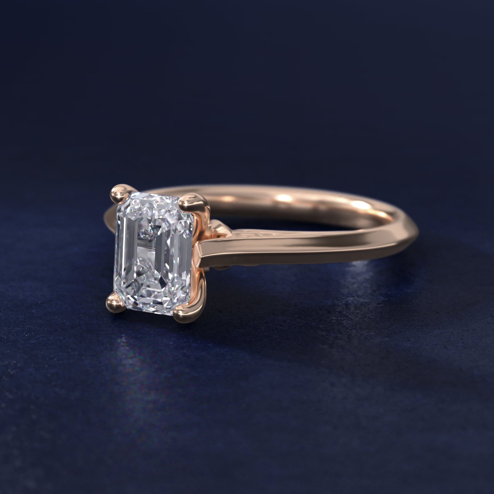 Knife Edge Lotus Bridge Solitaire Plus Diamond Engagement Ring in 14k Rose Gold - Emerald Center