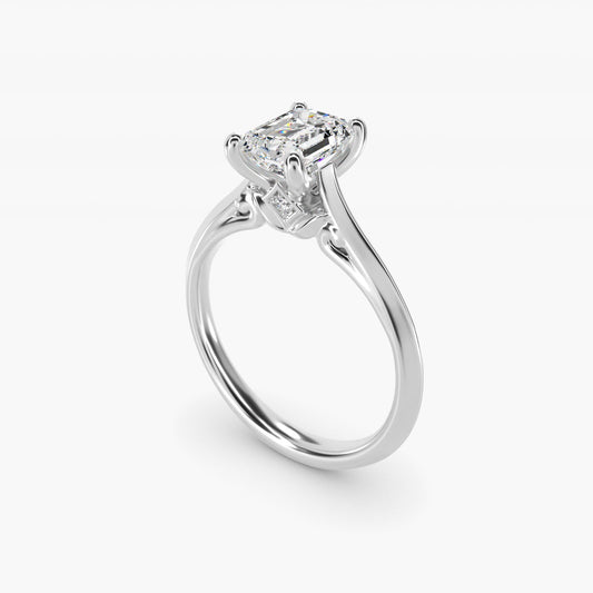 Knife Edge Lotus Bridge Solitaire Plus Diamond Engagement Ring in 14k White Gold - Emerald Center