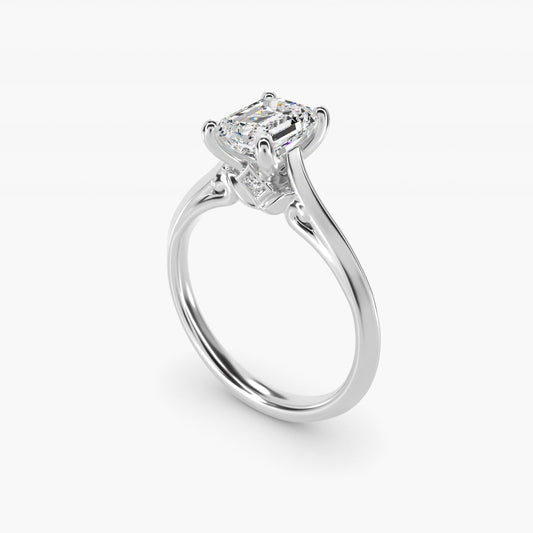 Knife Edge Lotus Bridge Solitaire Plus Diamond Engagement Ring in 18k White Gold - Emerald Center