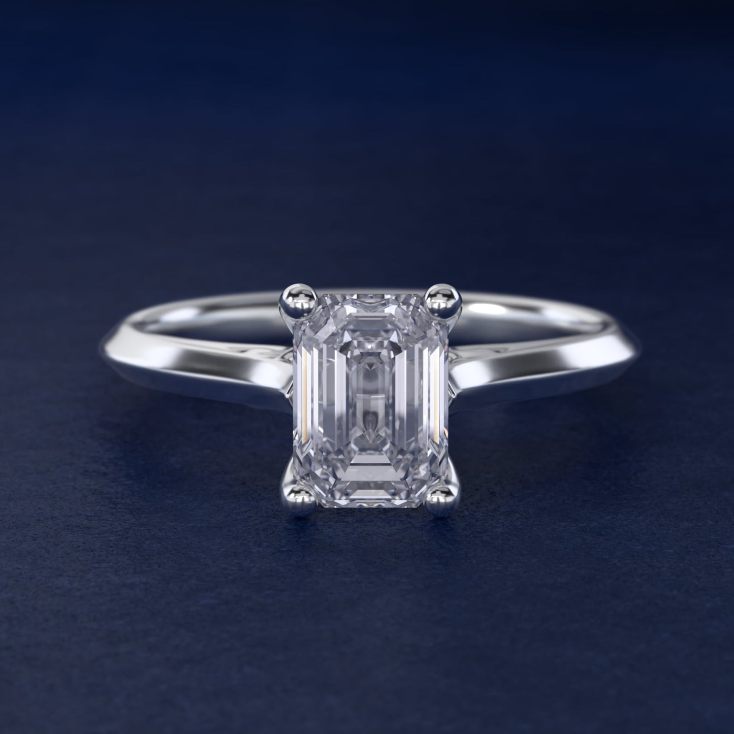 Knife Edge Lotus Bridge Solitaire Plus Diamond Engagement Ring in 14k White Gold - Emerald Center