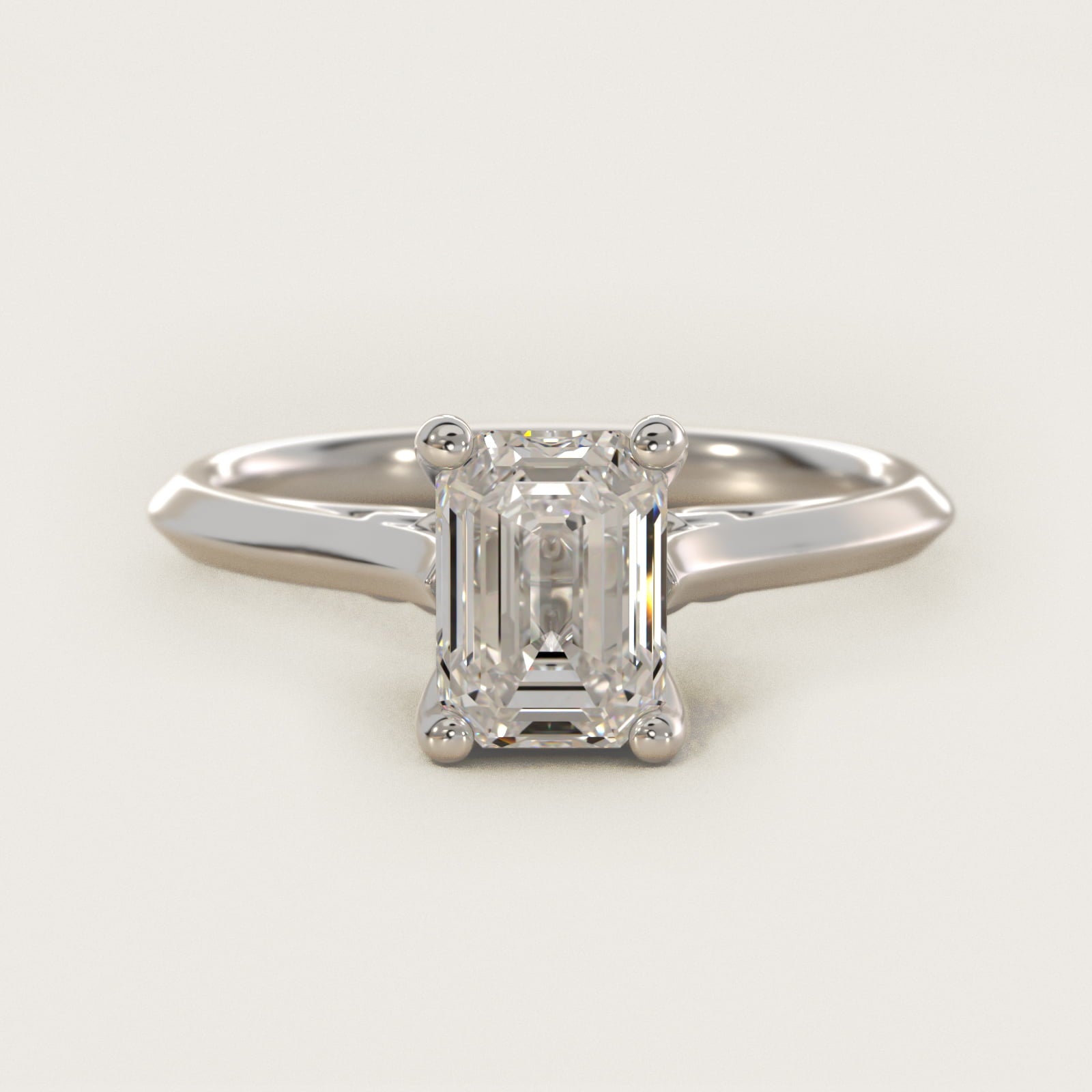 Knife Edge Lotus Bridge Solitaire Plus Diamond Engagement Ring in 14k White Gold - Emerald Center