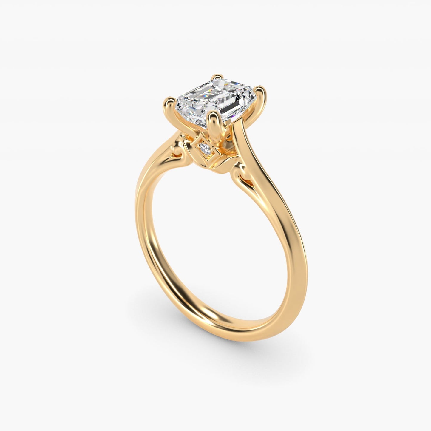 Knife Edge Lotus Bridge Solitaire Plus Diamond Engagement Ring in 18k Yellow Gold - Emerald Center