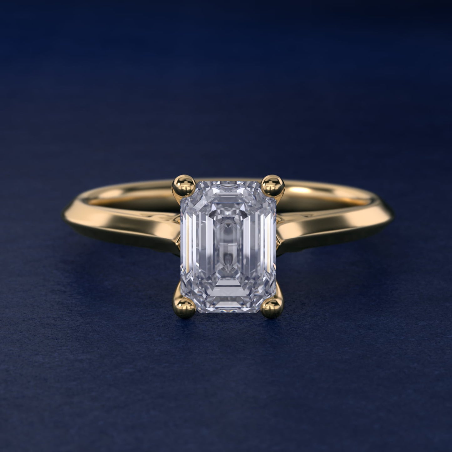Knife Edge Lotus Bridge Solitaire Plus Diamond Engagement Ring in 14k Yellow Gold - Emerald Center