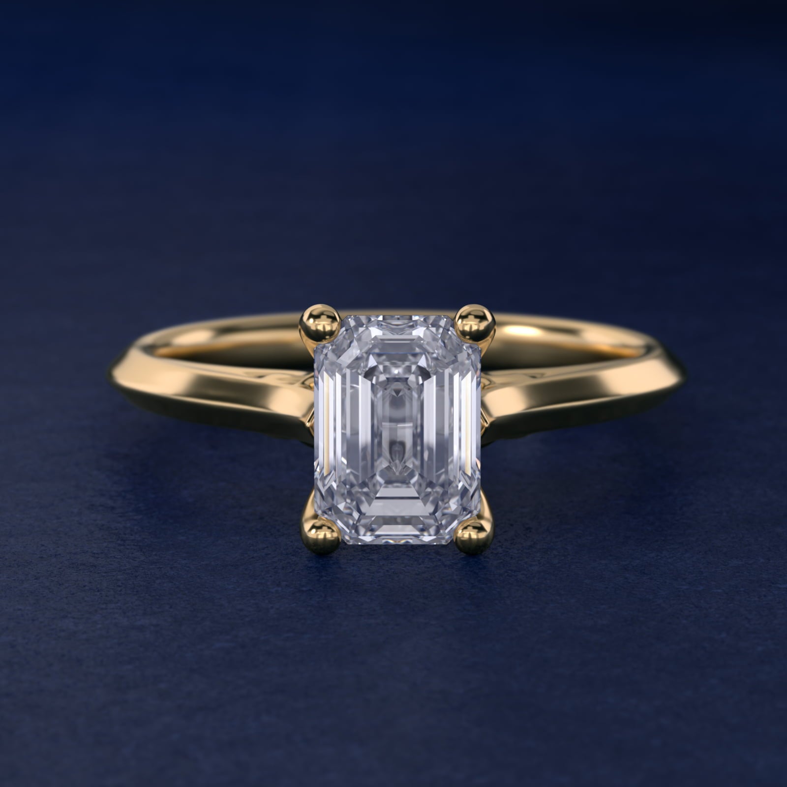 Knife Edge Lotus Bridge Solitaire Plus Diamond Engagement Ring in 14k Yellow Gold - Emerald Center