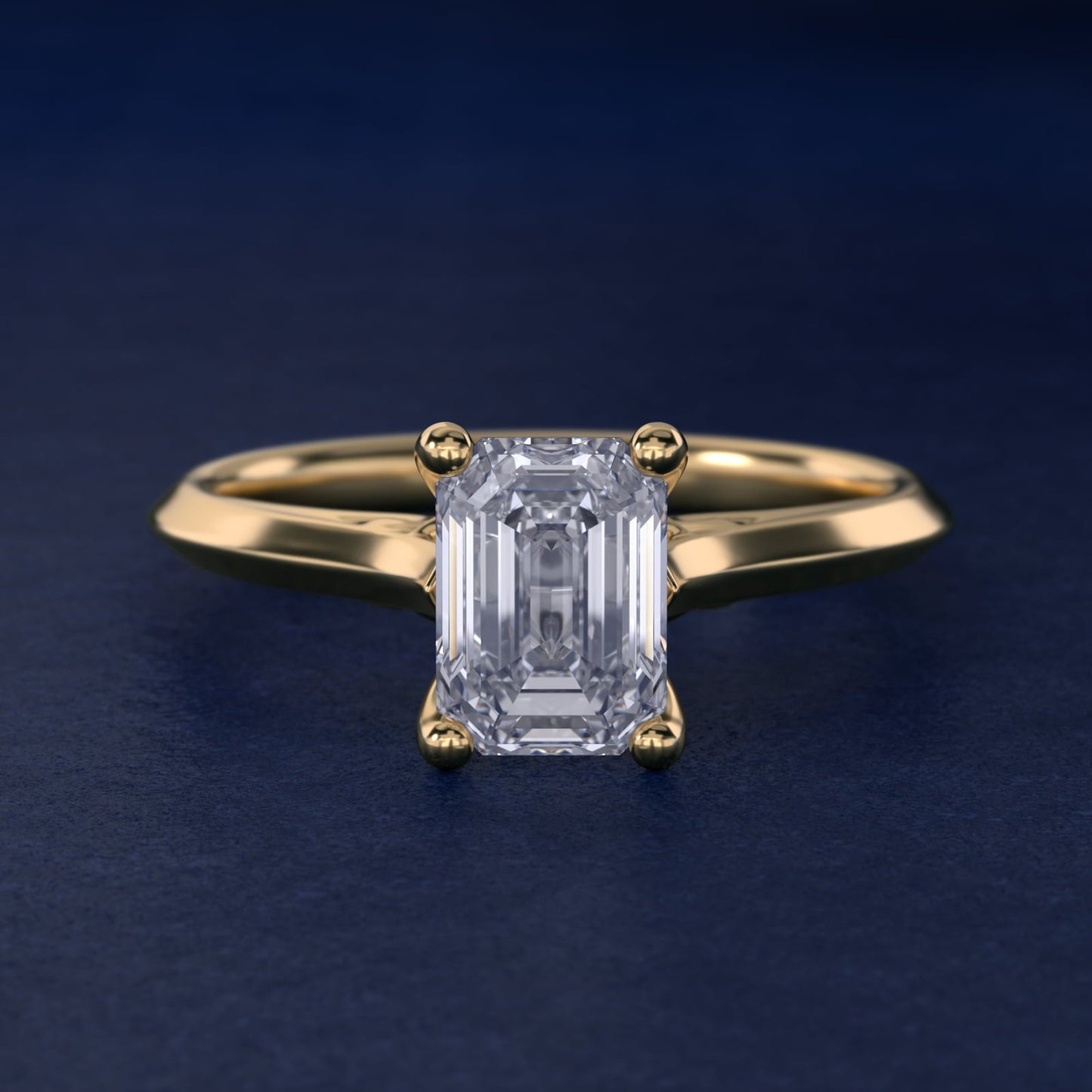 Knife Edge Lotus Bridge Solitaire Plus Diamond Engagement Ring in 18k Yellow Gold - Emerald Center
