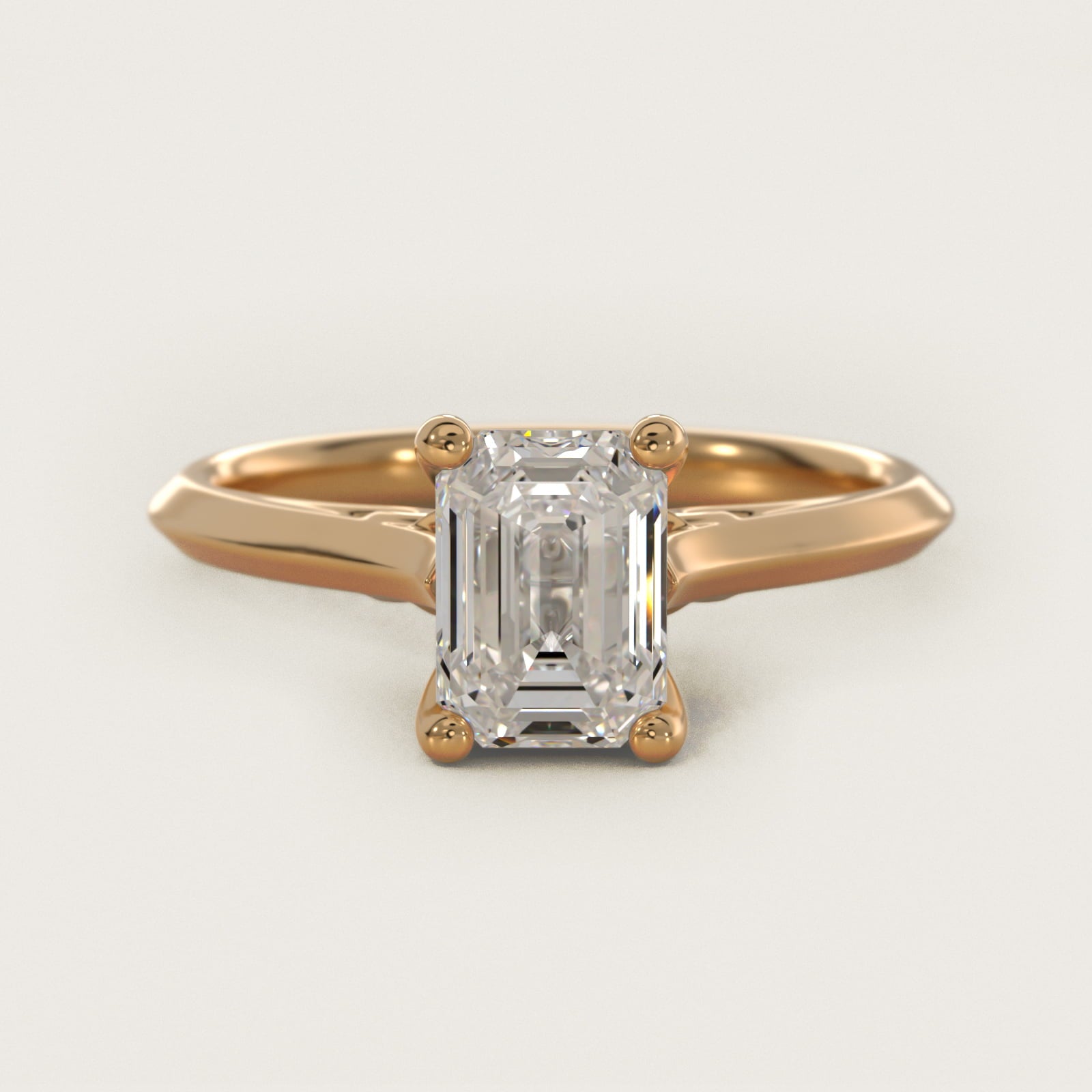 Knife Edge Lotus Bridge Solitaire Plus Diamond Engagement Ring in 14k Yellow Gold - Emerald Center