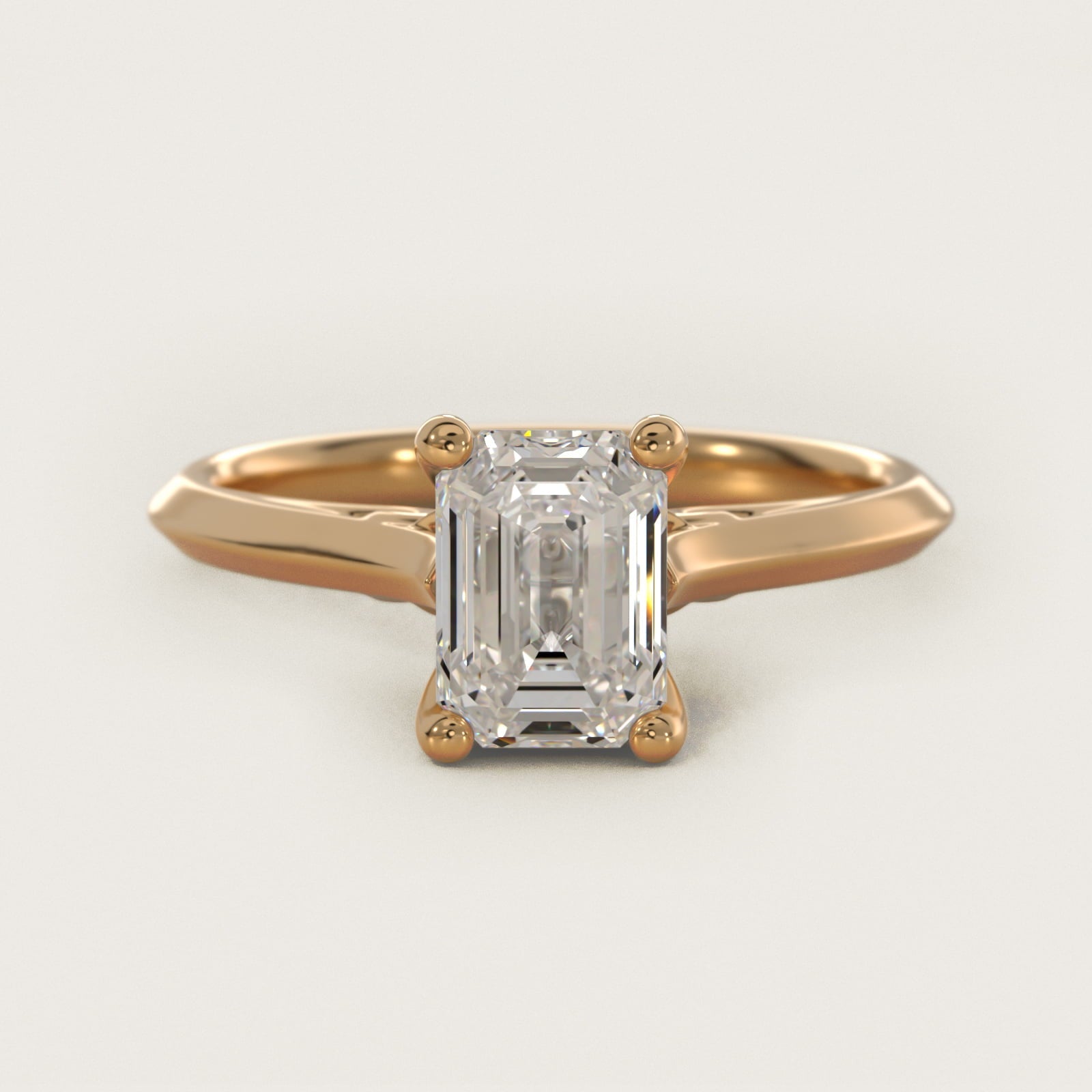 Knife Edge Lotus Bridge Solitaire Plus Diamond Engagement Ring in 18k Yellow Gold - Emerald Center