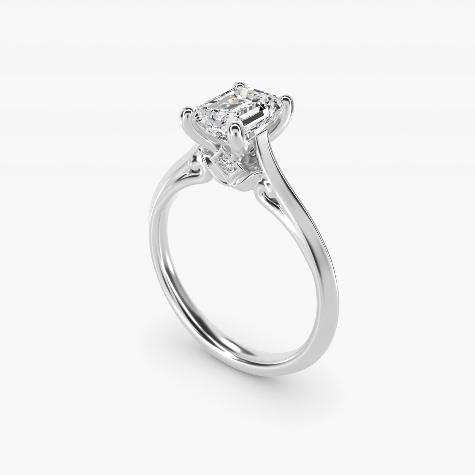 Knife Edge Lotus Bridge Solitaire Plus Diamond Engagement Ring in Platinum - Emerald Center