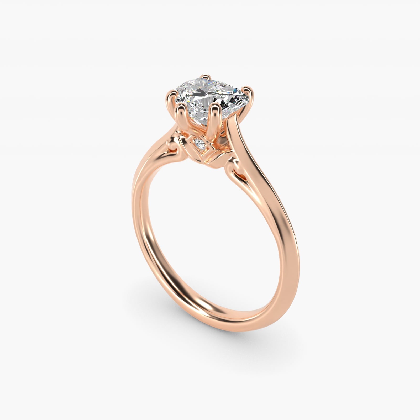 Knife Edge Lotus Bridge Solitaire Plus Diamond Engagement Ring in 18k Rose Gold - Heart Center
