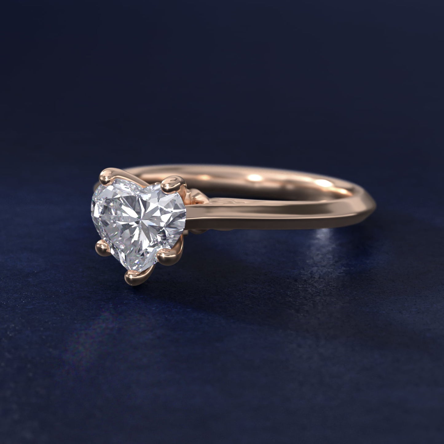 Knife Edge Lotus Bridge Solitaire Plus Diamond Engagement Ring in 14k Rose Gold - Heart Center