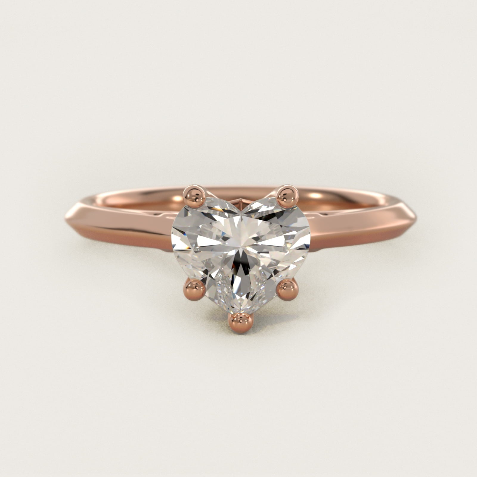 Knife Edge Lotus Bridge Solitaire Plus Diamond Engagement Ring in 18k Rose Gold - Heart Center