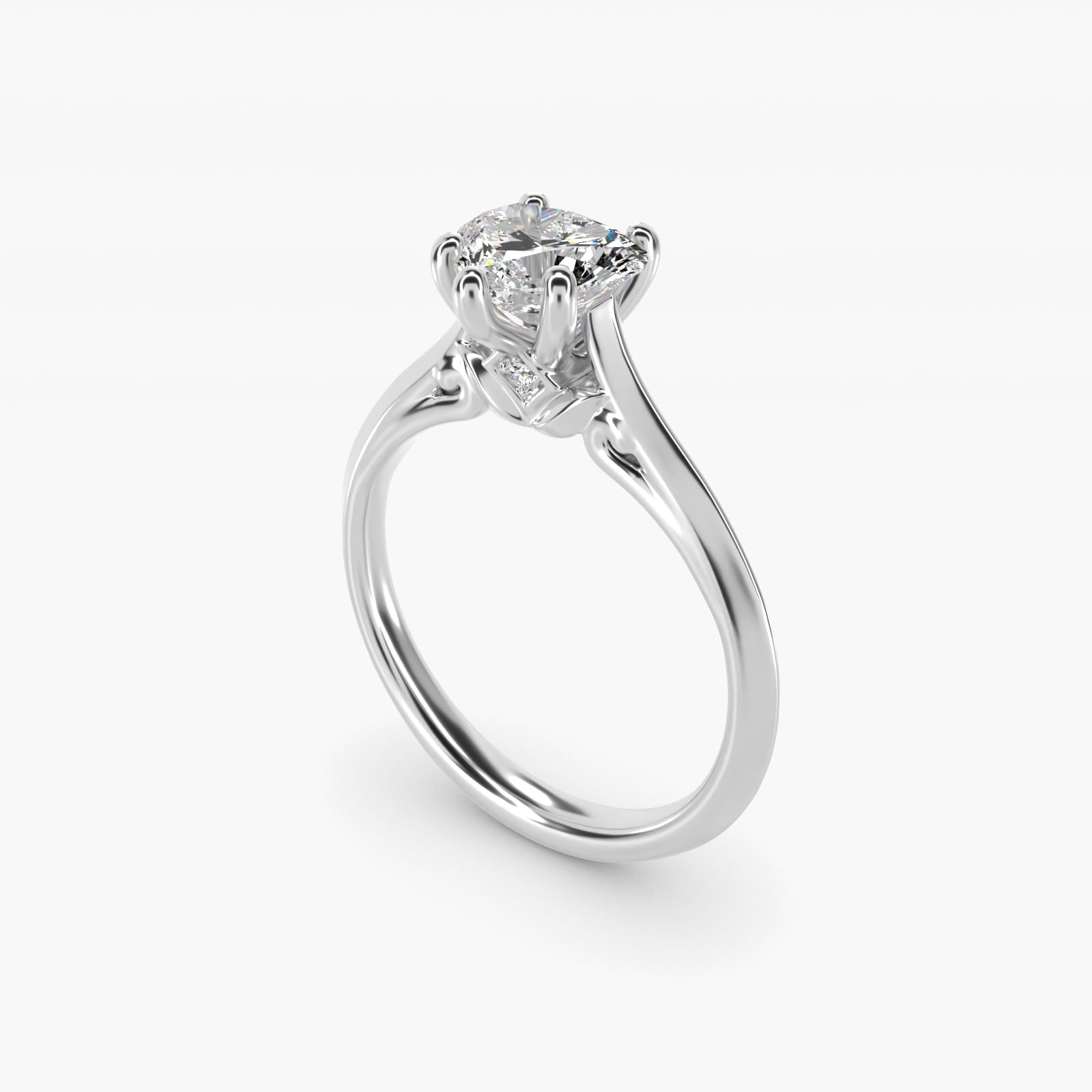 Knife Edge Lotus Bridge Solitaire Plus Diamond Engagement Ring in 18k White Gold - Heart Center