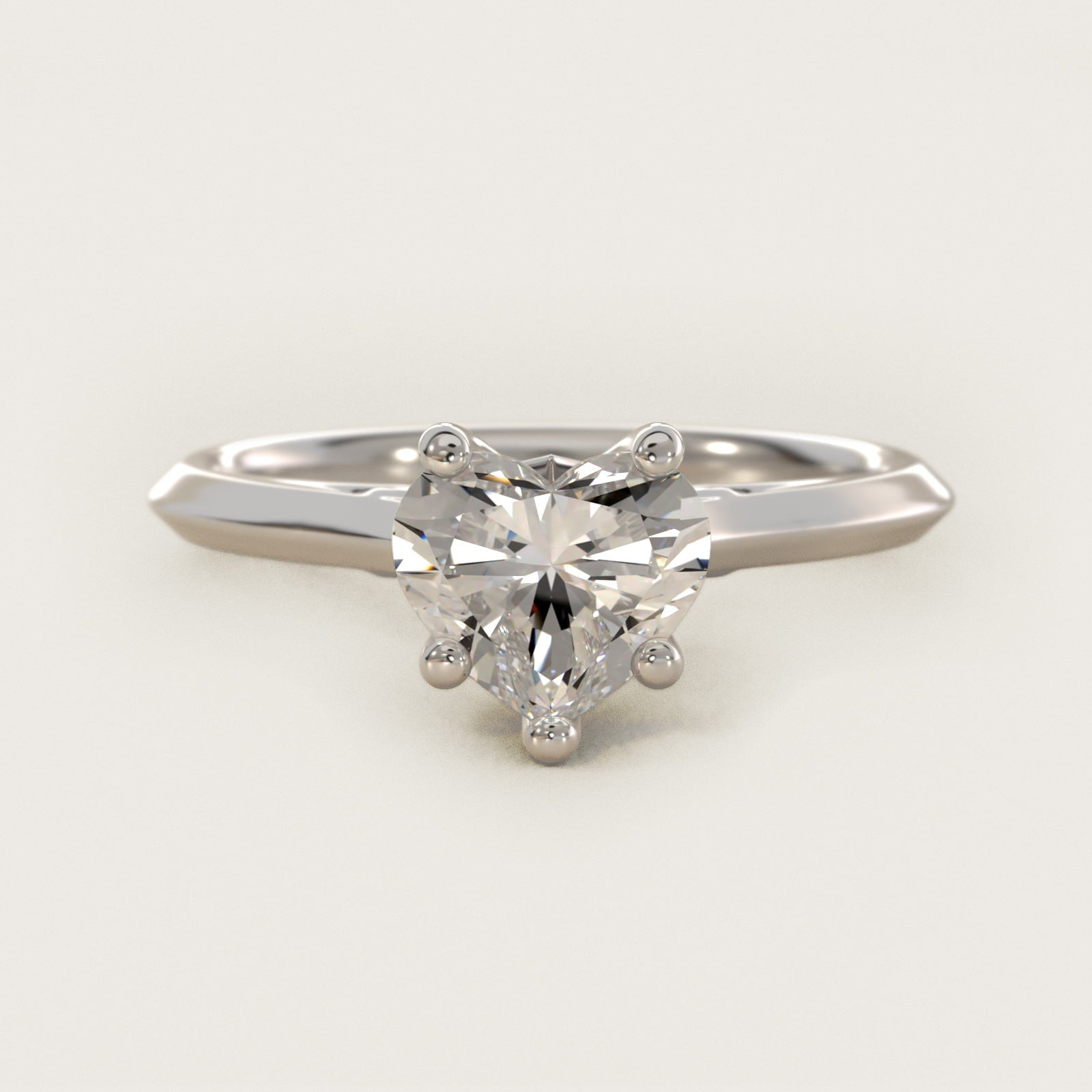Knife Edge Lotus Bridge Solitaire Plus Diamond Engagement Ring in 18k White Gold - Heart Center