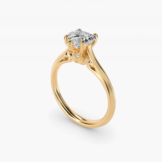 Knife Edge Lotus Bridge Solitaire Plus Diamond Engagement Ring in 18k Yellow Gold - Heart Center