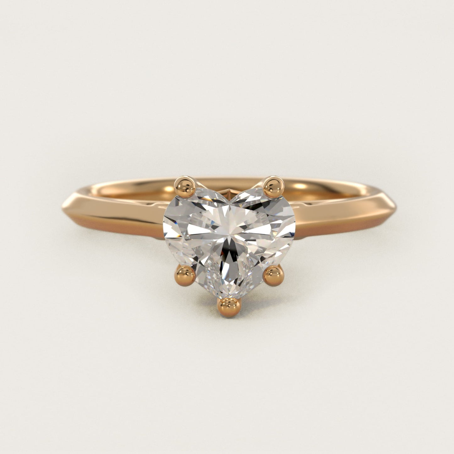 Knife Edge Lotus Bridge Solitaire Plus Diamond Engagement Ring in 14k Yellow Gold - Heart Center