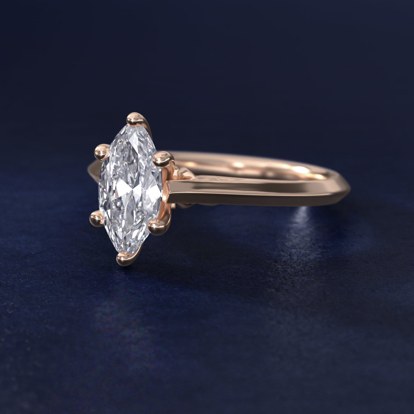 Knife Edge Lotus Bridge Solitaire Plus Diamond Engagement Ring in 14k Rose Gold - Marquise Center