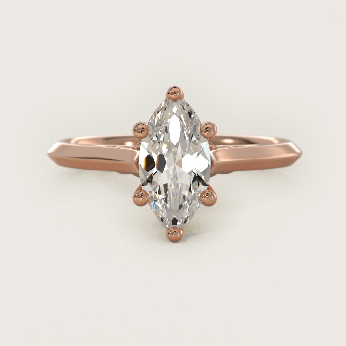 Knife Edge Lotus Bridge Solitaire Plus Diamond Engagement Ring in 18k Rose Gold - Marquise Center