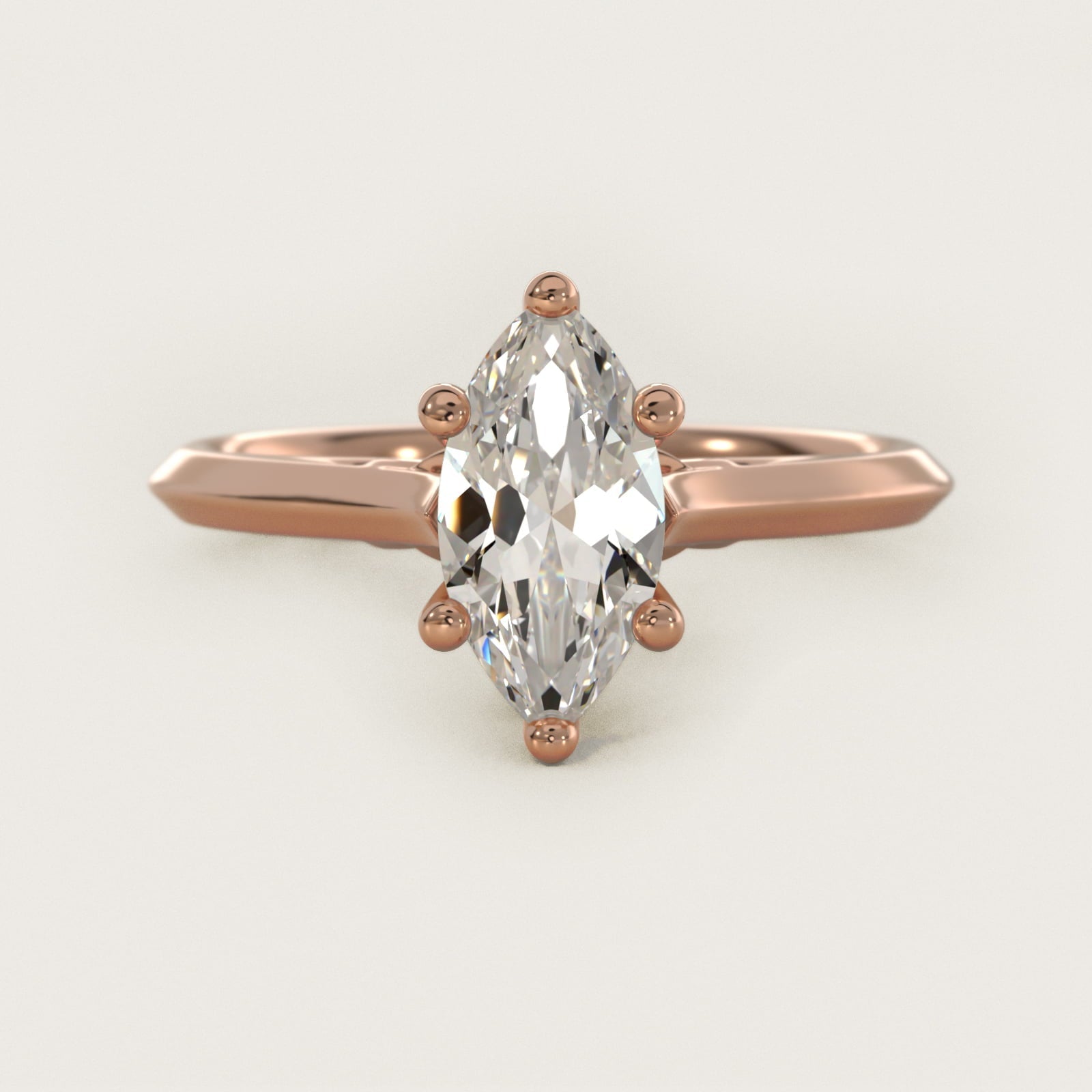 Knife Edge Lotus Bridge Solitaire Plus Diamond Engagement Ring in 18k Rose Gold - Marquise Center